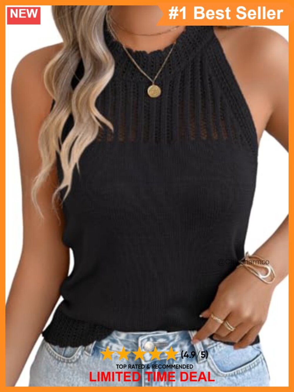 Women's Summer Knit Tank Top Racerback High Neck Sleeveless Sweater Vest